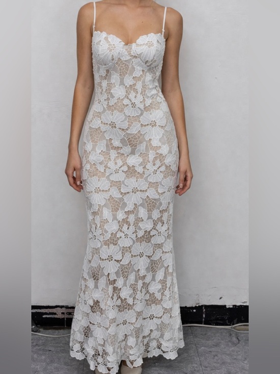 Vintage Dresses & Skirts - Vintage White Floral Lace Maxi Dress